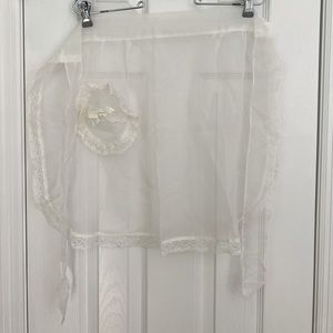 White Sheer Apron with Lace at the Bottom
